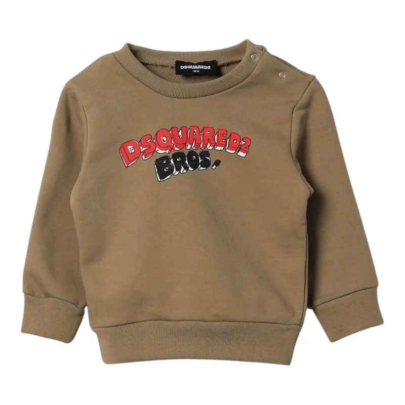 Dsquared2 Felpa tinta unita Girocollo con Stampa Beige per Neonato