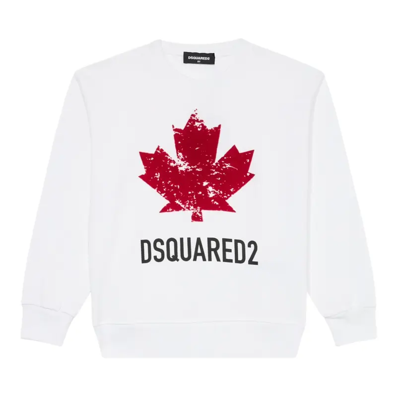 Dsquared2 Felpa tinta unita Girocollo con Stampa Bianco per Bambino