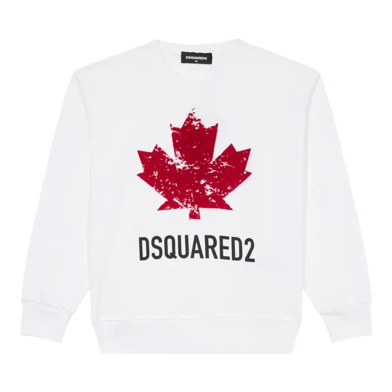 Dsquared2 Felpa tinta unita Girocollo con Stampa Bianco per Bambino