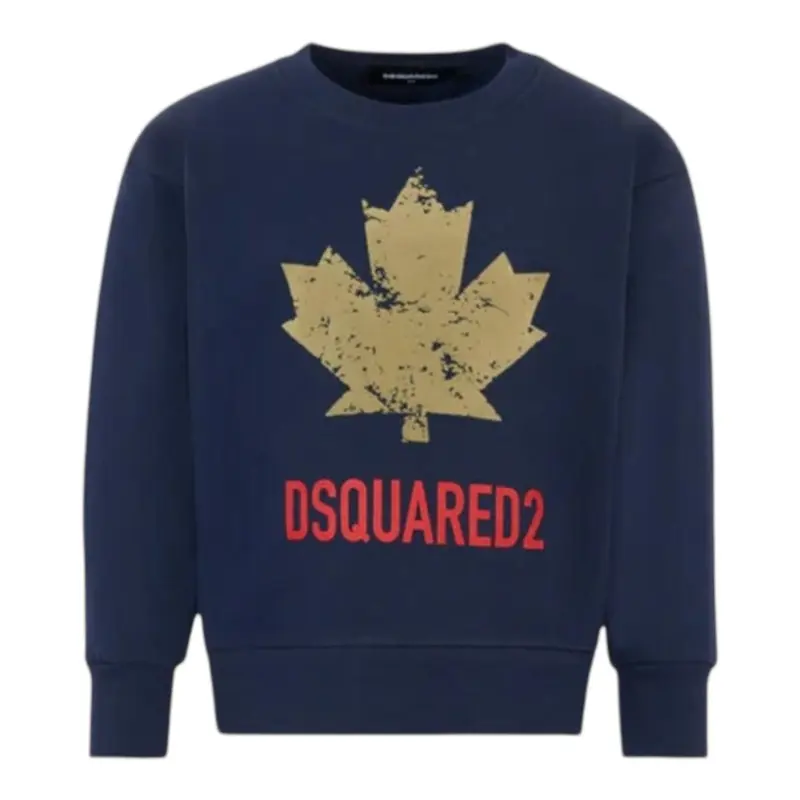 Dsquared2 Felpa tinta unita Girocollo con Stampa Blu per Bambino