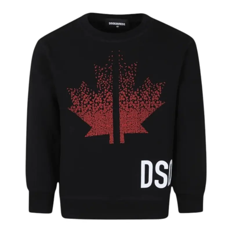Dsquared2 Felpa tinta unita Girocollo con Stampa Nero per Bambino