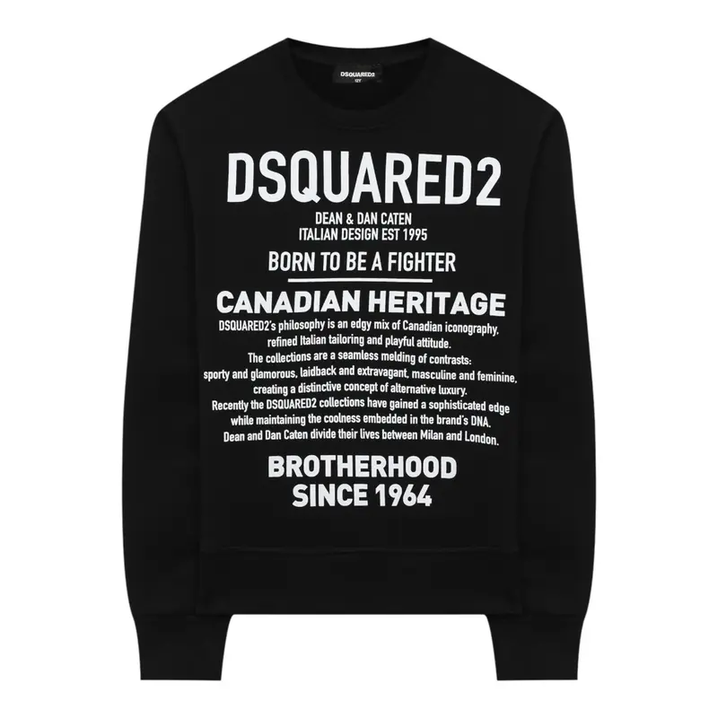 Dsquared2 Felpa tinta unita Girocollo con Stampa Nero per Bambino