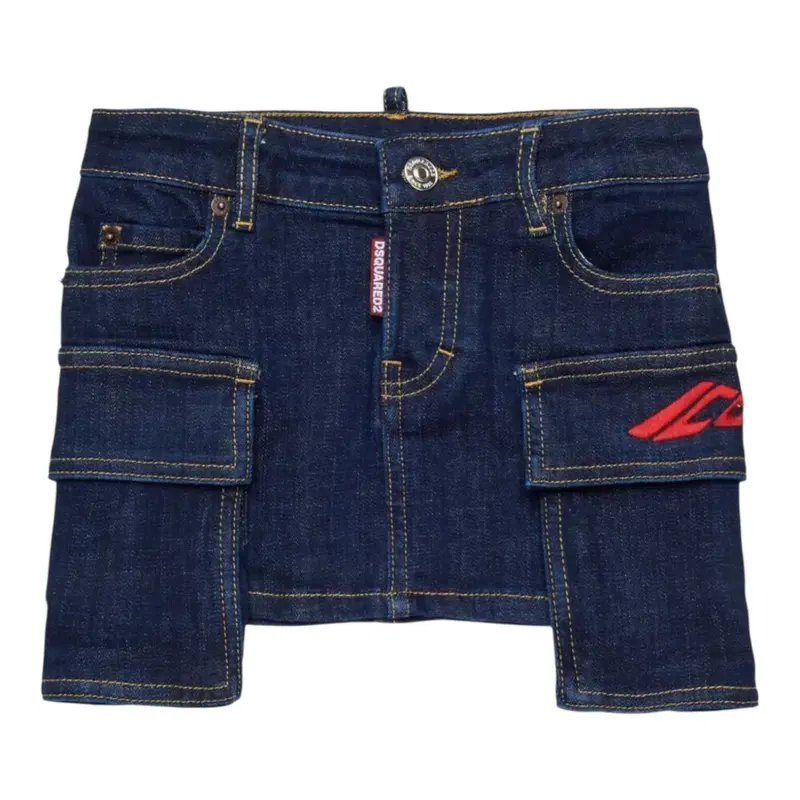 Dsquared2 Gonna In Denim tinta unita con Tasconi Blu per Bambina