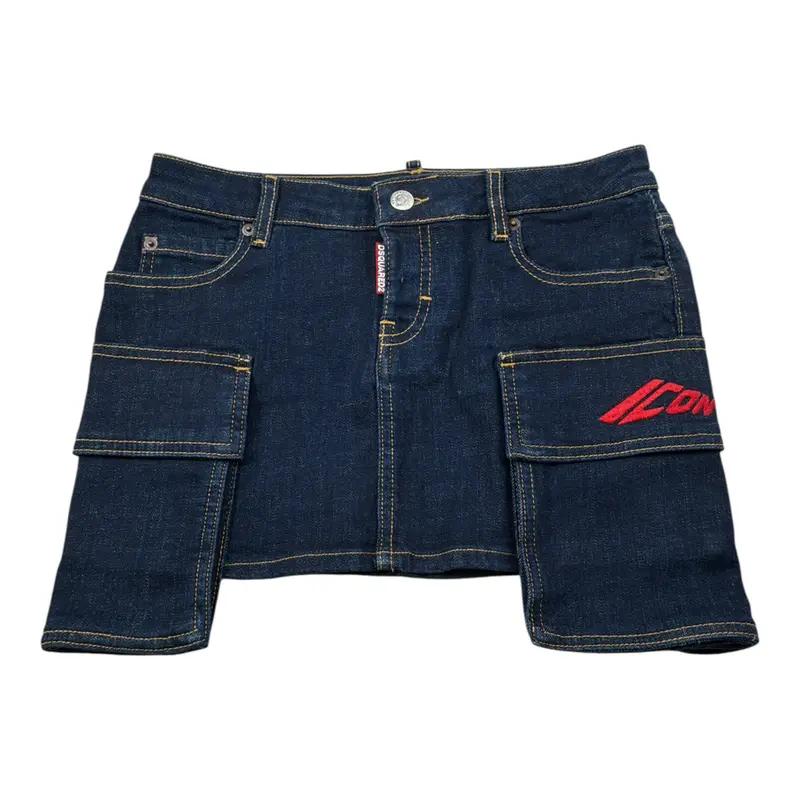 Dsquared2 Gonna In Denim tinta unita con Tasconi Blu per Bambina