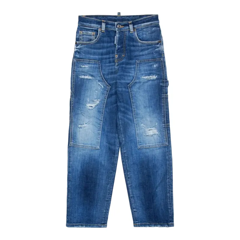 Dsquared2 Jeans tinta unita con Cuciture In Rilievo Blu per Bambino