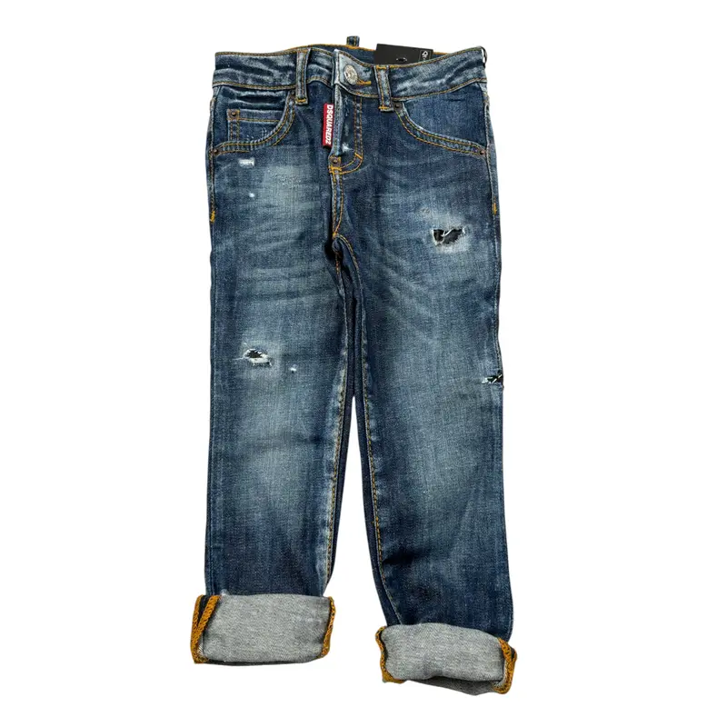 Dsquared2 Jeans tinta unita con Strappi Blu per Bambino