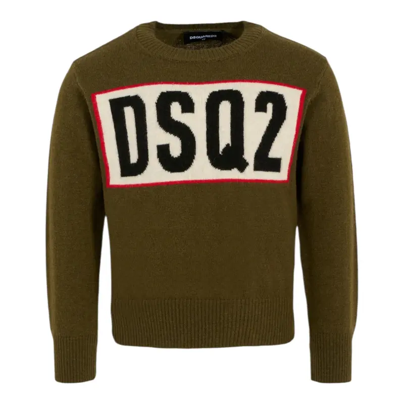 Dsquared2 Maglia Girocollo tinta unita Cn Stampa Verde per Bambino