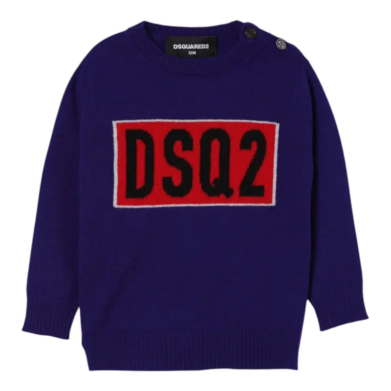 Dsquared2 Maglia Girocollo tinta unita con Ricamo Blu per Neonato