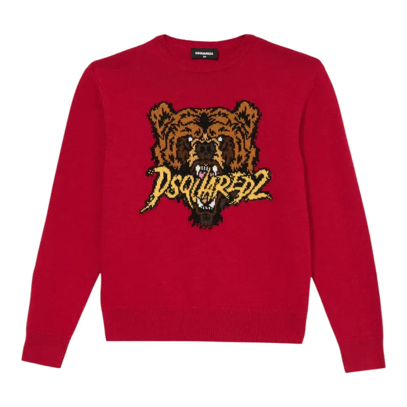 Dsquared2 Maglia Girocollo tinta unita con Ricamo Rosso per Neonato
