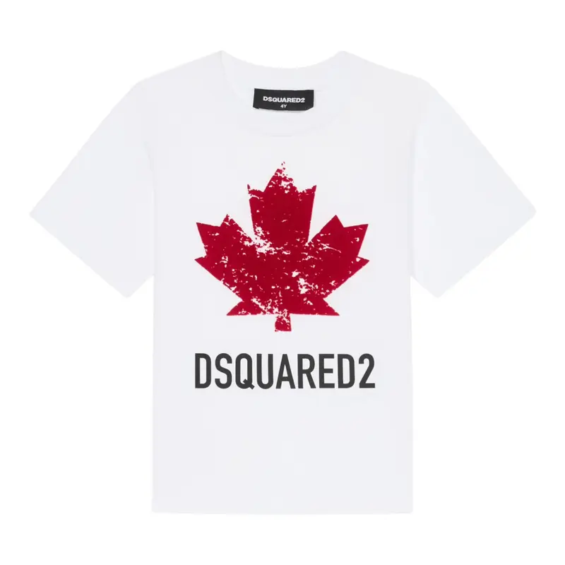 Dsquared2 T-Shirt Girocollo tinta unita con Logo Bianco per Bambino
