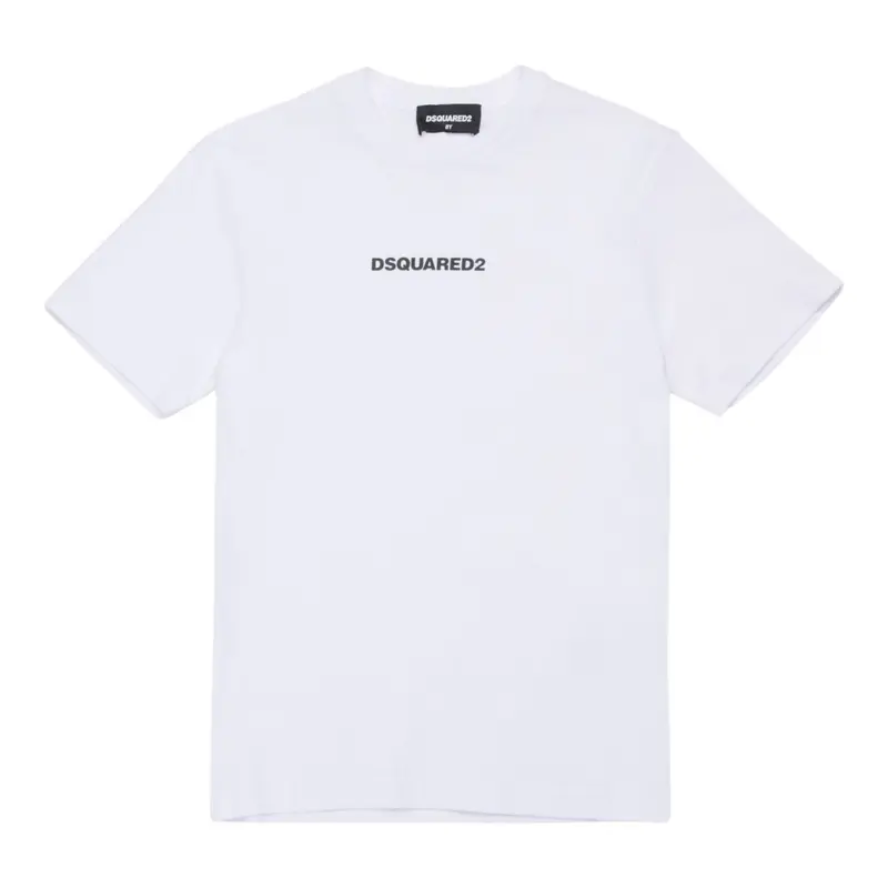 Dsquared2 T-Shirt Girocollo tinta unita con Logo Bianco per Bambino