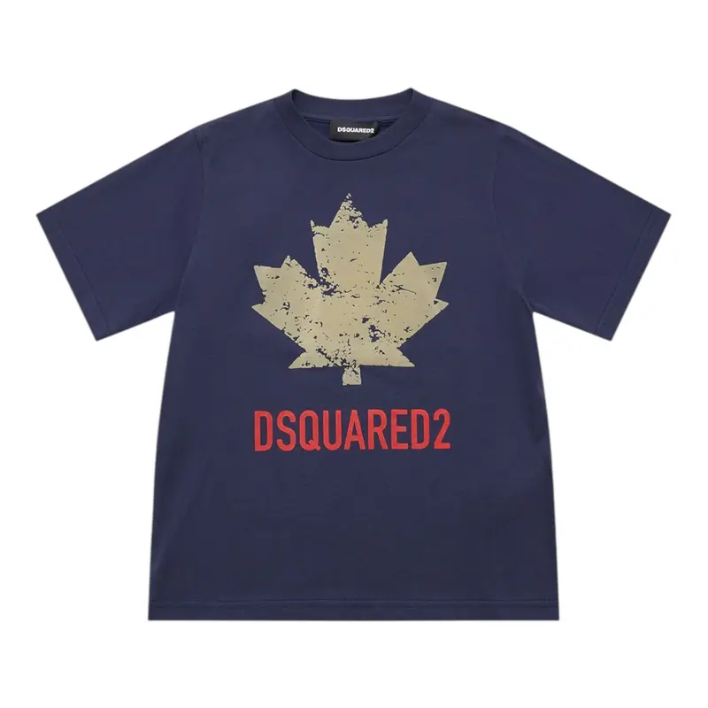 Dsquared2 T-Shirt Girocollo tinta unita con Logo Blu per Bambino
