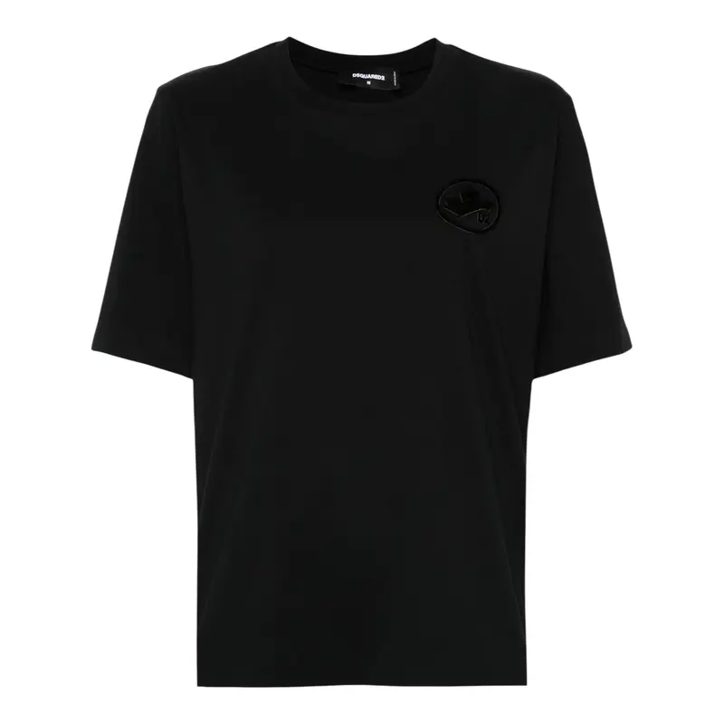 Dsquared2 T-Shirt Girocollo tinta unita con Logo Nero per Bambino