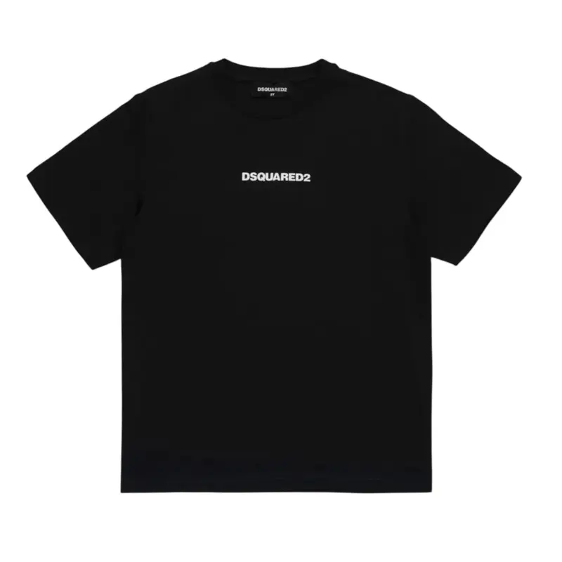 Dsquared2 T-Shirt Girocollo tinta unita con Logo Nero per Bambino