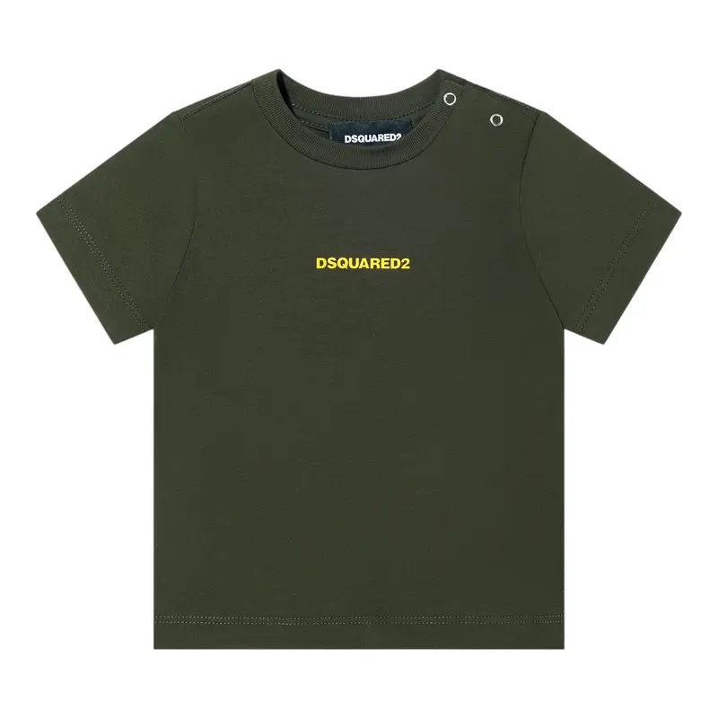 Dsquared2 T-Shirt Girocollo tinta unita con Logo Verde per Neonato