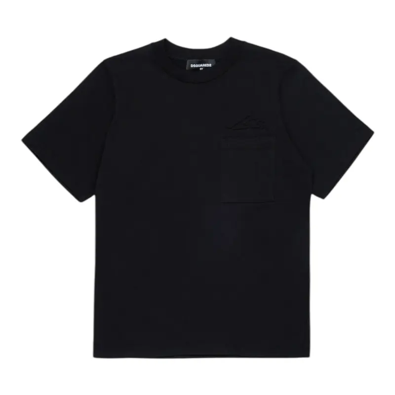 Dsquared2 T-Shirt Girocollo tinta unita con Taschino Nero per Bambino