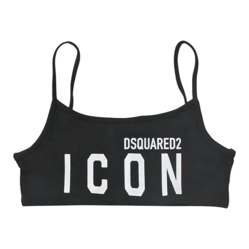 Dsquared2 Top Bretelline tinta unita con Logo Nero per Bambina