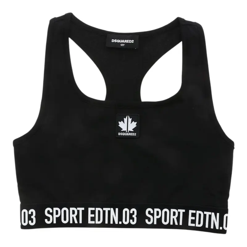 Dsquared2 Top tinta unita con Logo Nero per Bambina