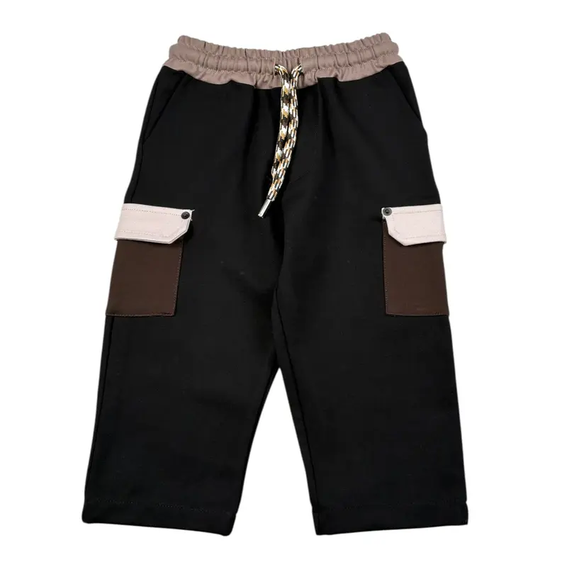 Duepuntozero Pantalone tinta unita con Tasche In Contrasto Nero per Bambino