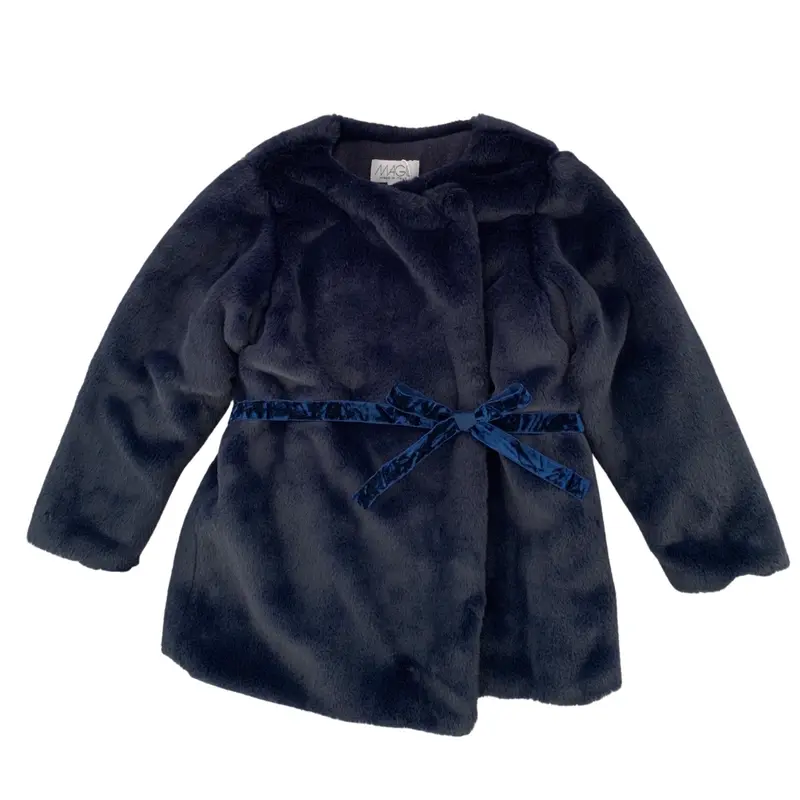 ECO PELLICCIA BLU CON CINTURINA IN VELLUTO