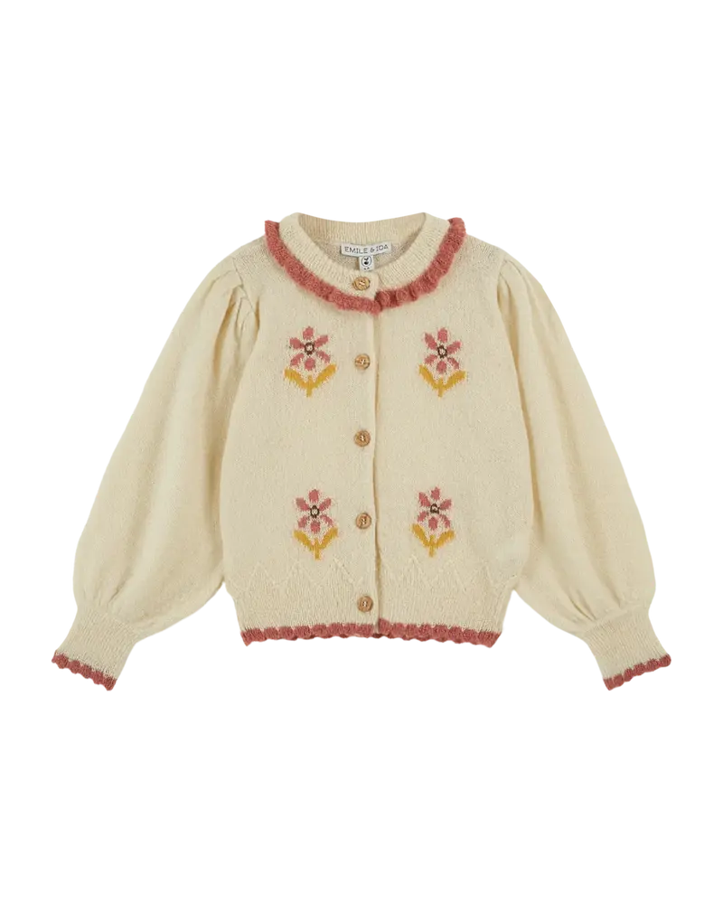 Ecru intarsia floral cardigan