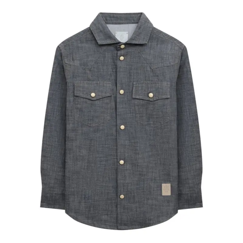 Eleventy Camicia tinta unita In Denim Azzurro per Bambino