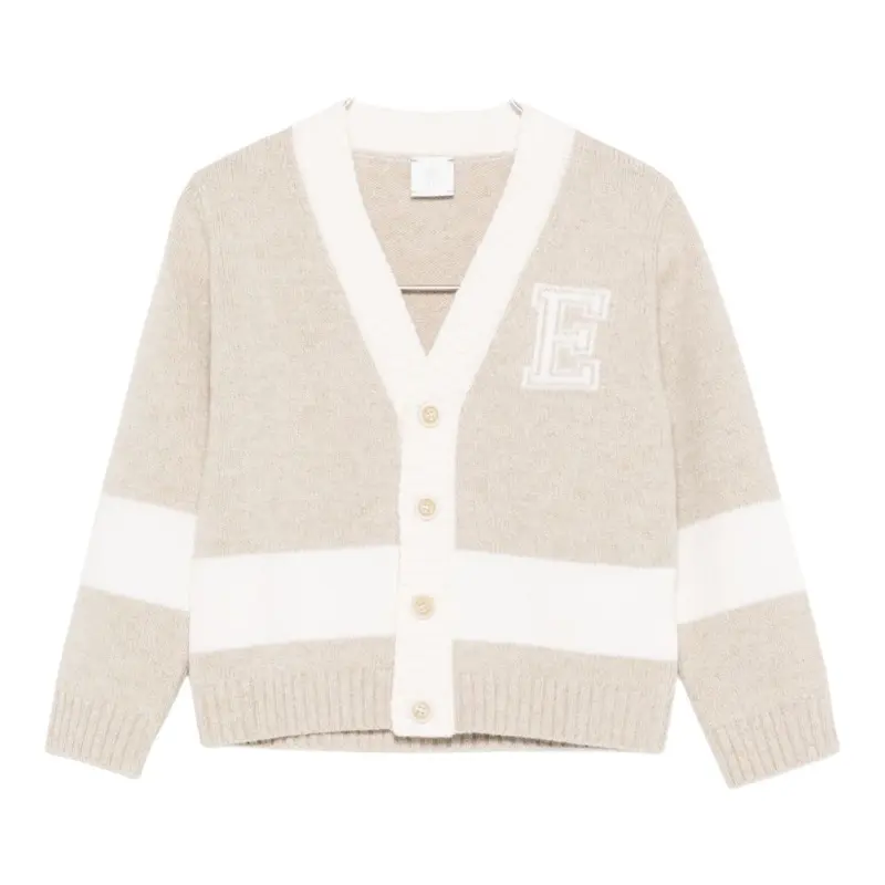Eleventy Cardigan Bicolore con Bottoni Beige/Panna per Bambino