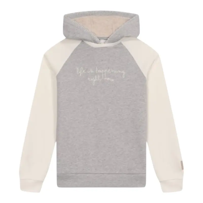 Eleventy Felpa Bicolore con Cappuccio Bianco/Grigio per Bambino