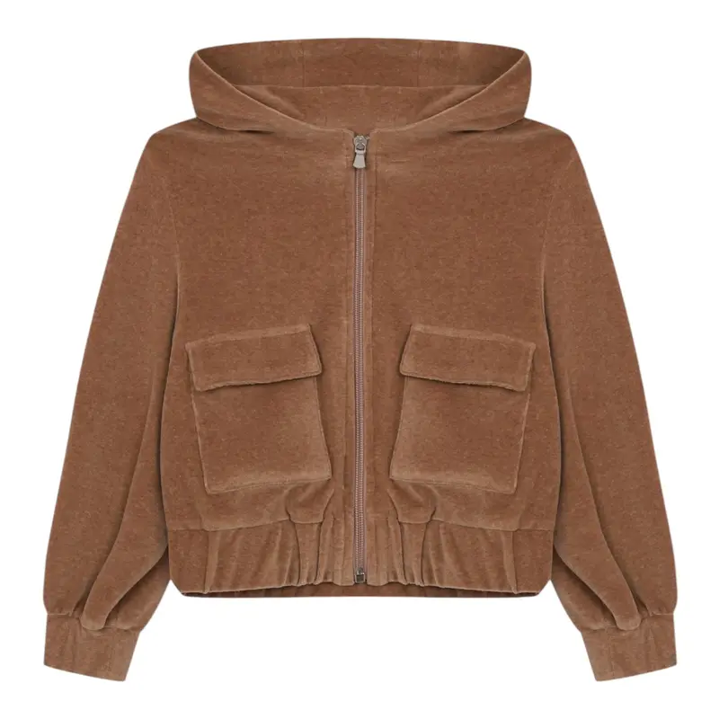 Eleventy Felpa In Camoscio tinta unita con Zip Marrone per Bambina