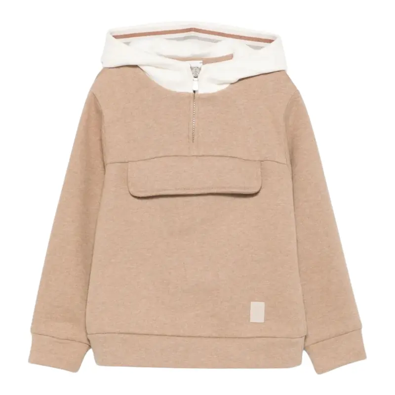 Eleventy Felpa tinta unita con Cappuccio Beige per Bambino