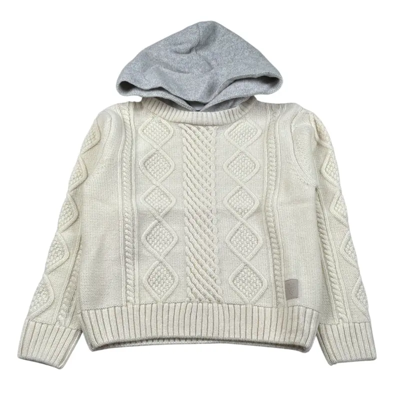 Eleventy Maglia tinta unita con Cappuccio Panna per Bambino