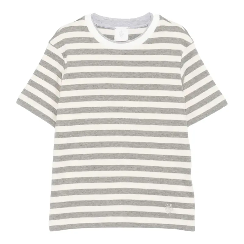 Eleventy T-Shirt Bicolore con Fantasia A Righe Panna/Grigio per Bambino