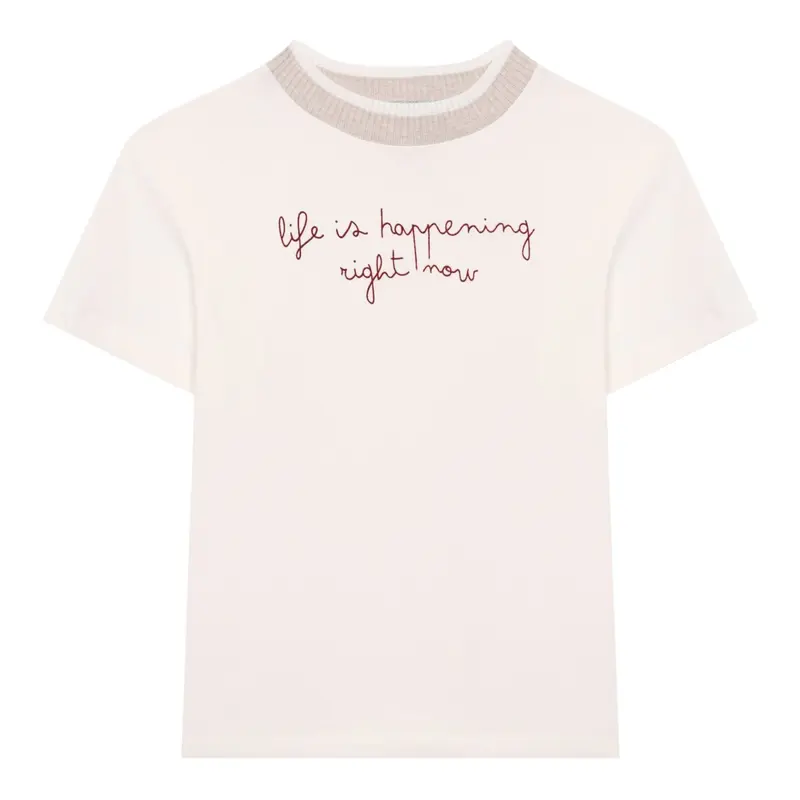 Eleventy T-Shirt Bicolore con Stampa Panna per Bambino