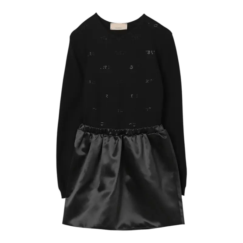 Elisabetta Franchi Abito Manica Lunga tinta unita con Logo Nero per Bambina
