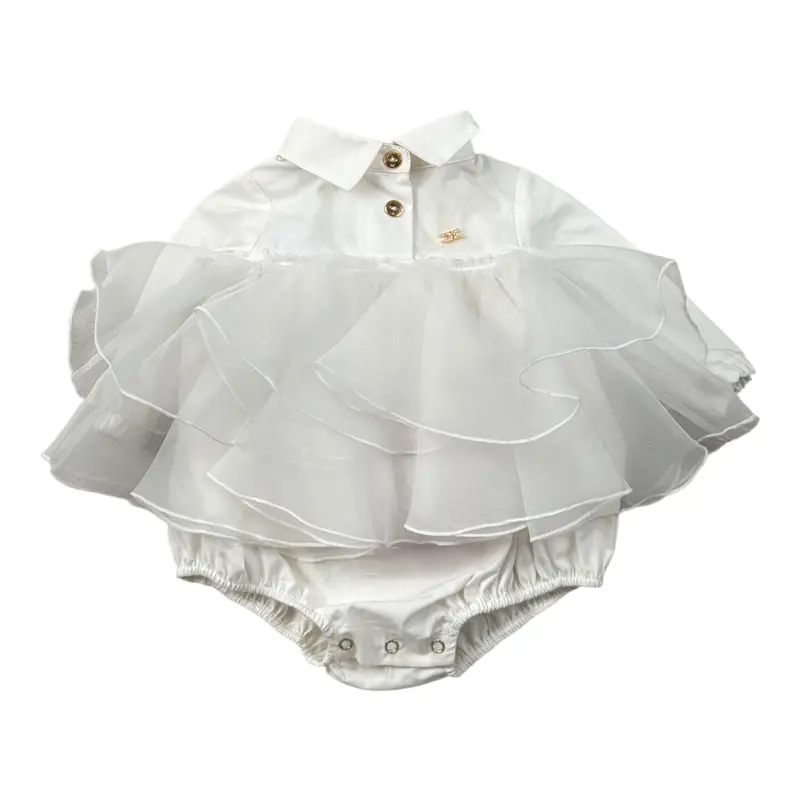 Elisabetta Franchi Body tinta unita con Tulle Bianco per Neonata