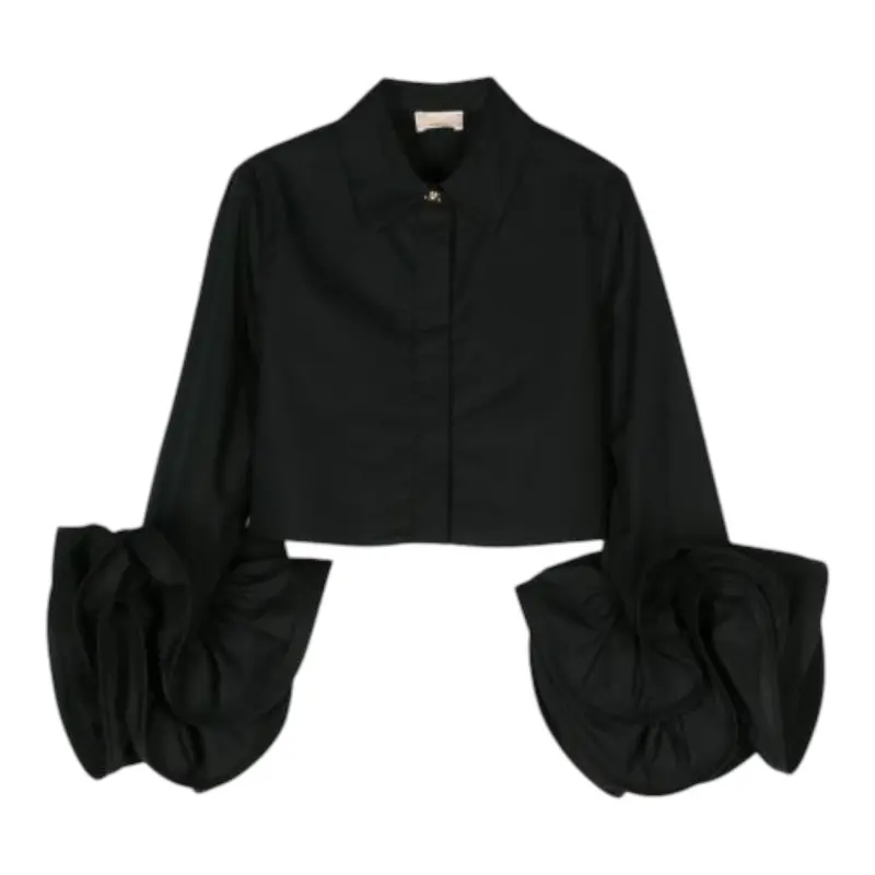 Elisabetta Franchi Camicia Manica Lunga tinta unita con Rouches Nero per Bambina