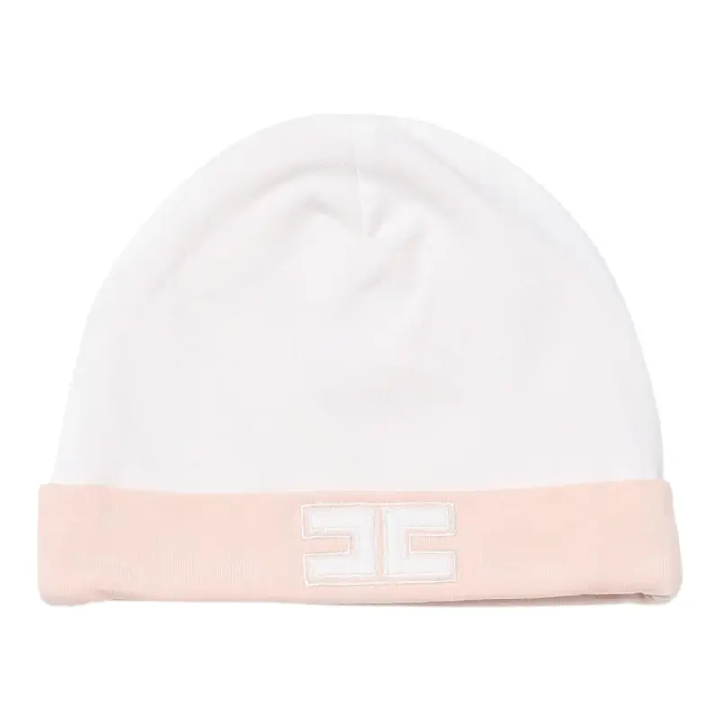 Elisabetta Franchi Cappello tinta unita con Logo Bianco per Neonata