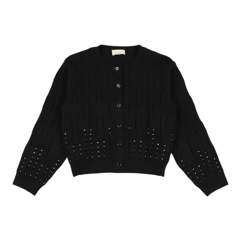 Elisabetta Franchi Cardigan tinta unita con Brillantini Nero per Bambina