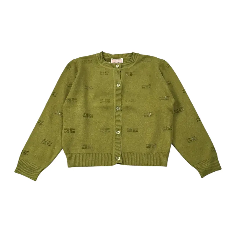 Elisabetta Franchi Cardigan tinta unita con Brillantini Verde per Bambina