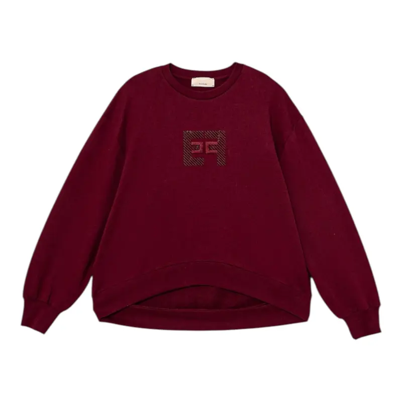 Elisabetta Franchi Felpa Chiusa Girocollo tinta unita Bordeaux per Bambina