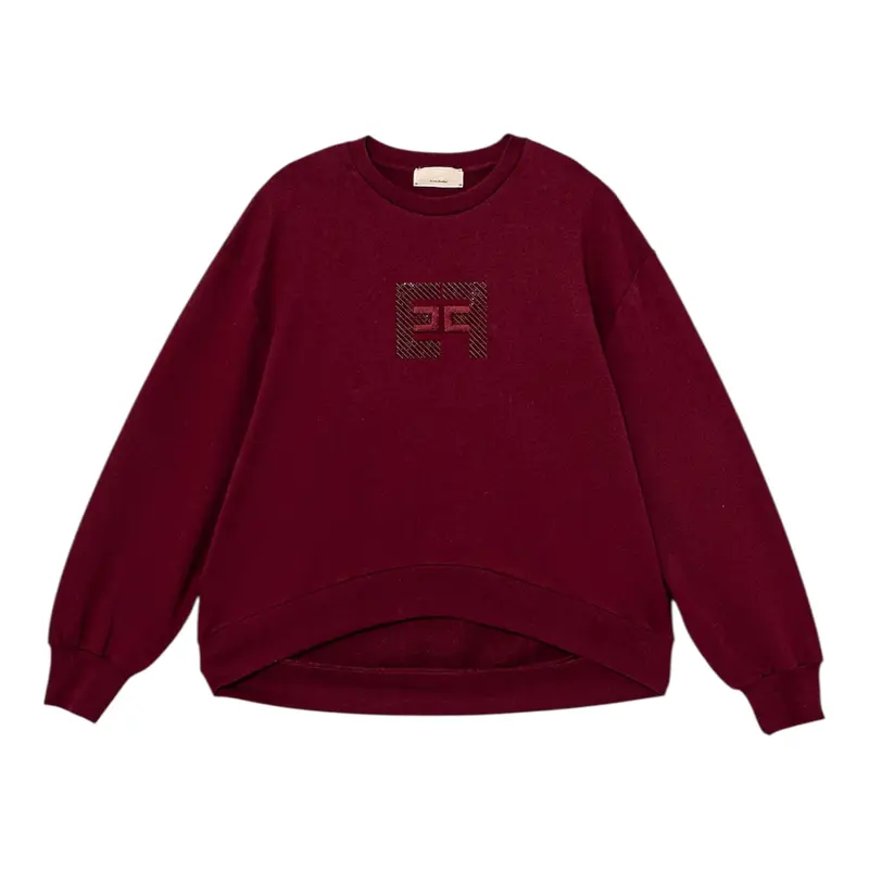 Elisabetta Franchi Felpa Chiusa Girocollo tinta unita Bordeaux per Bambina