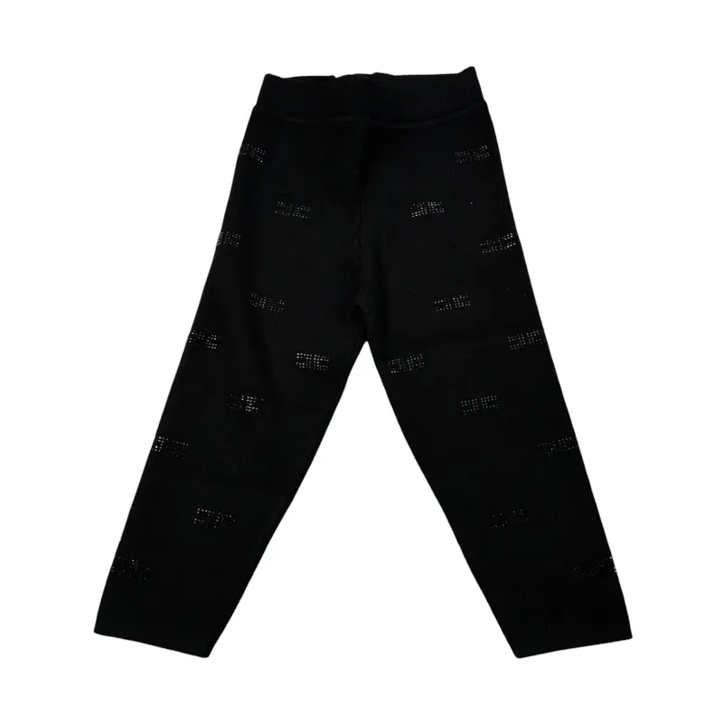 Elisabetta Franchi Leggins In Maglia tinta unita con Brillantini Nero per Neonata