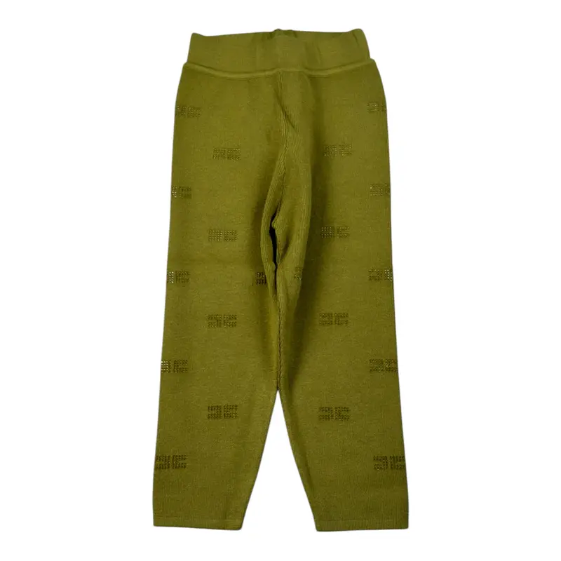 Elisabetta Franchi Leggins In Maglia tinta unita con Brillantini Verde per Bambina