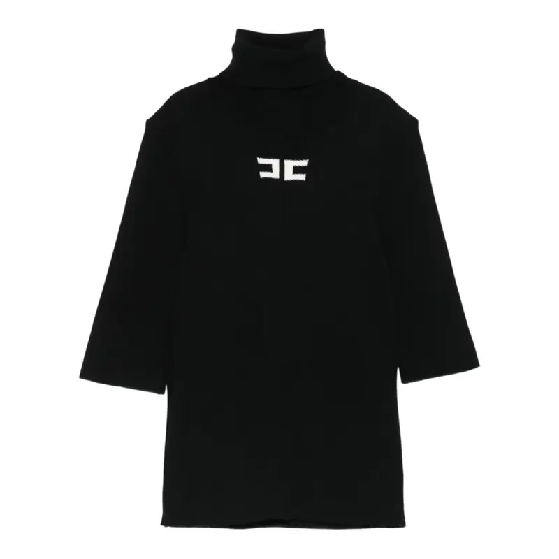 Elisabetta Franchi Maglia Collo Alto tinta unita con Logo Nero per Bambina