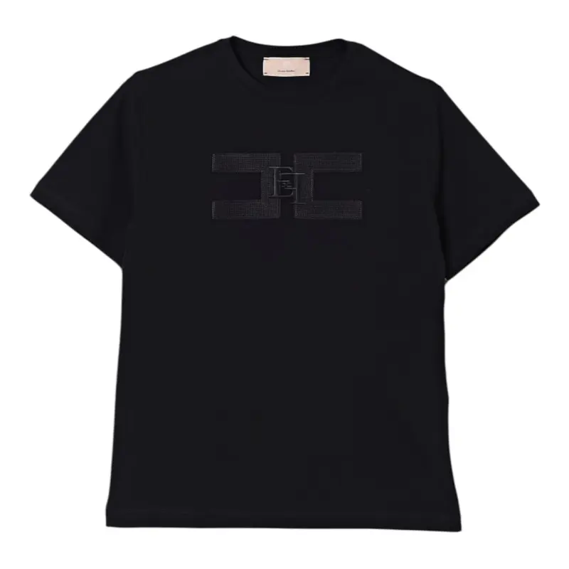 Elisabetta Franchi T-Shirt Girocollo tinta unita con Logo Nero per Bambina