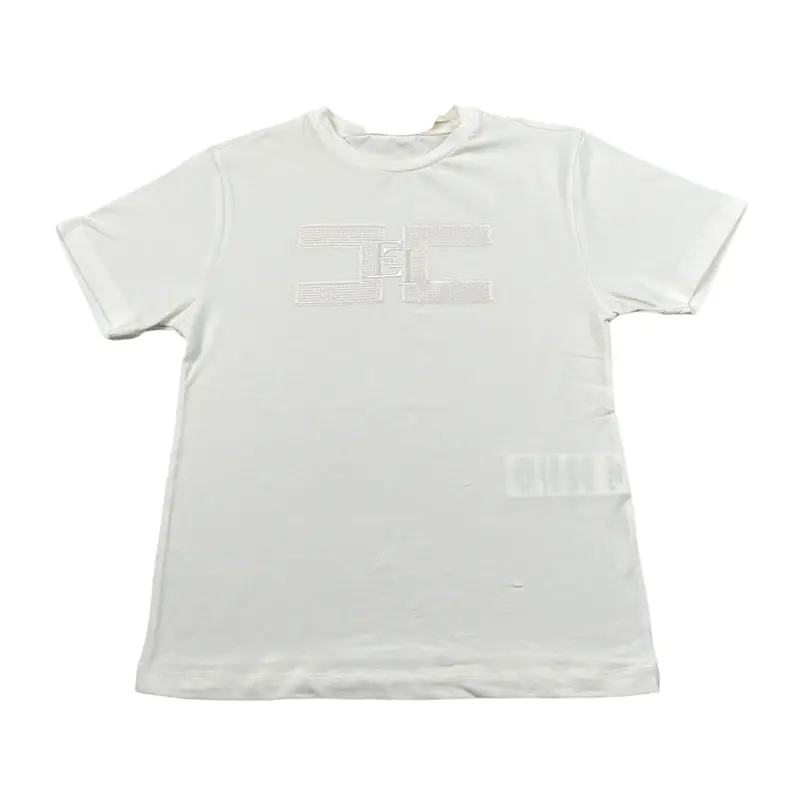 Elisabetta Franchi T-Shirt Girocollo tinta unita con Logo Panna per Bambina