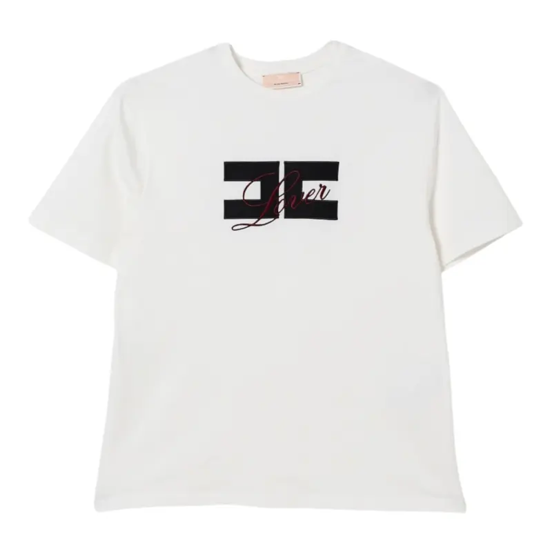 Elisabetta Franchi T-Shirt Girocollo tinta unita con Stampa Bianco per Bambina
