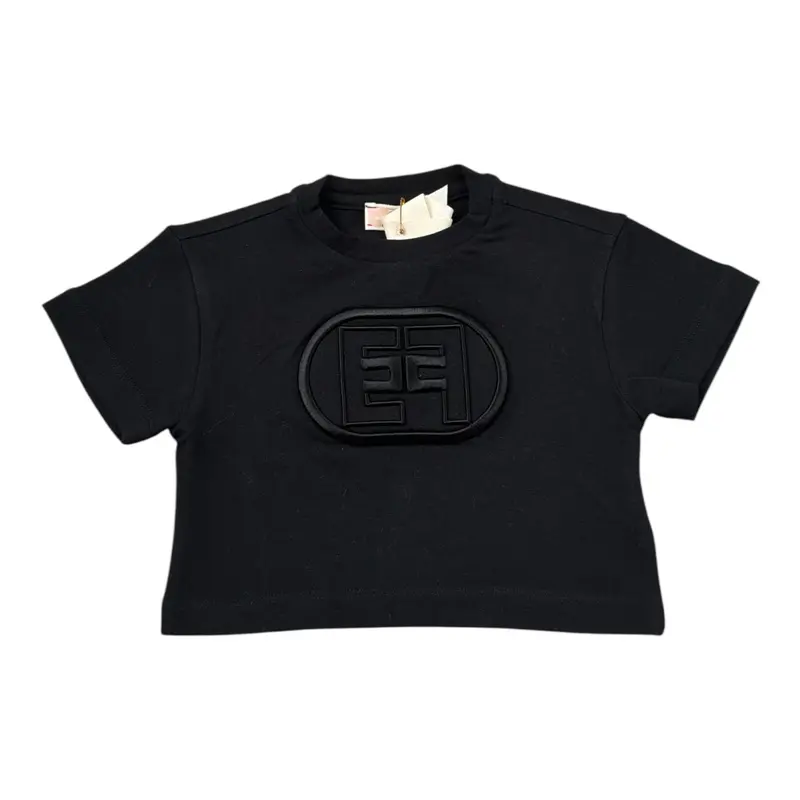 Elisabetta Franchi T-Shirt Girocollo tinta unita con Stampa Nero per Bambina