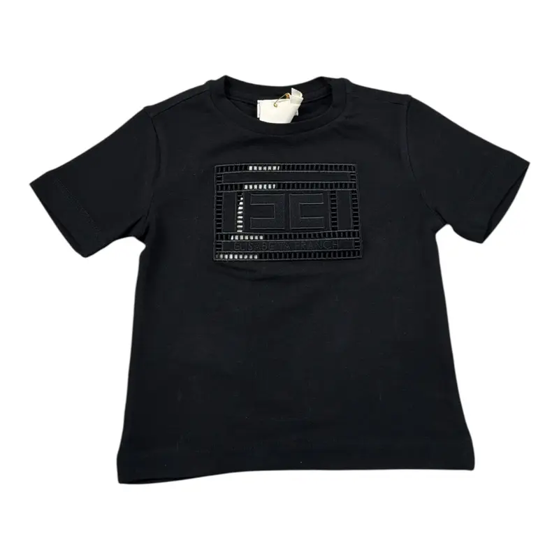 Elisabetta Franchi T-Shirt Girocollo tinta unita con Stampa Nero per Bambina