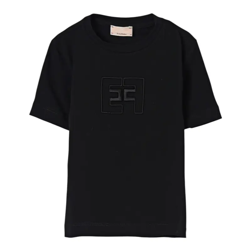 Elisabetta Franchi T-Shirt tinta unita con Logo Nero per Bambina